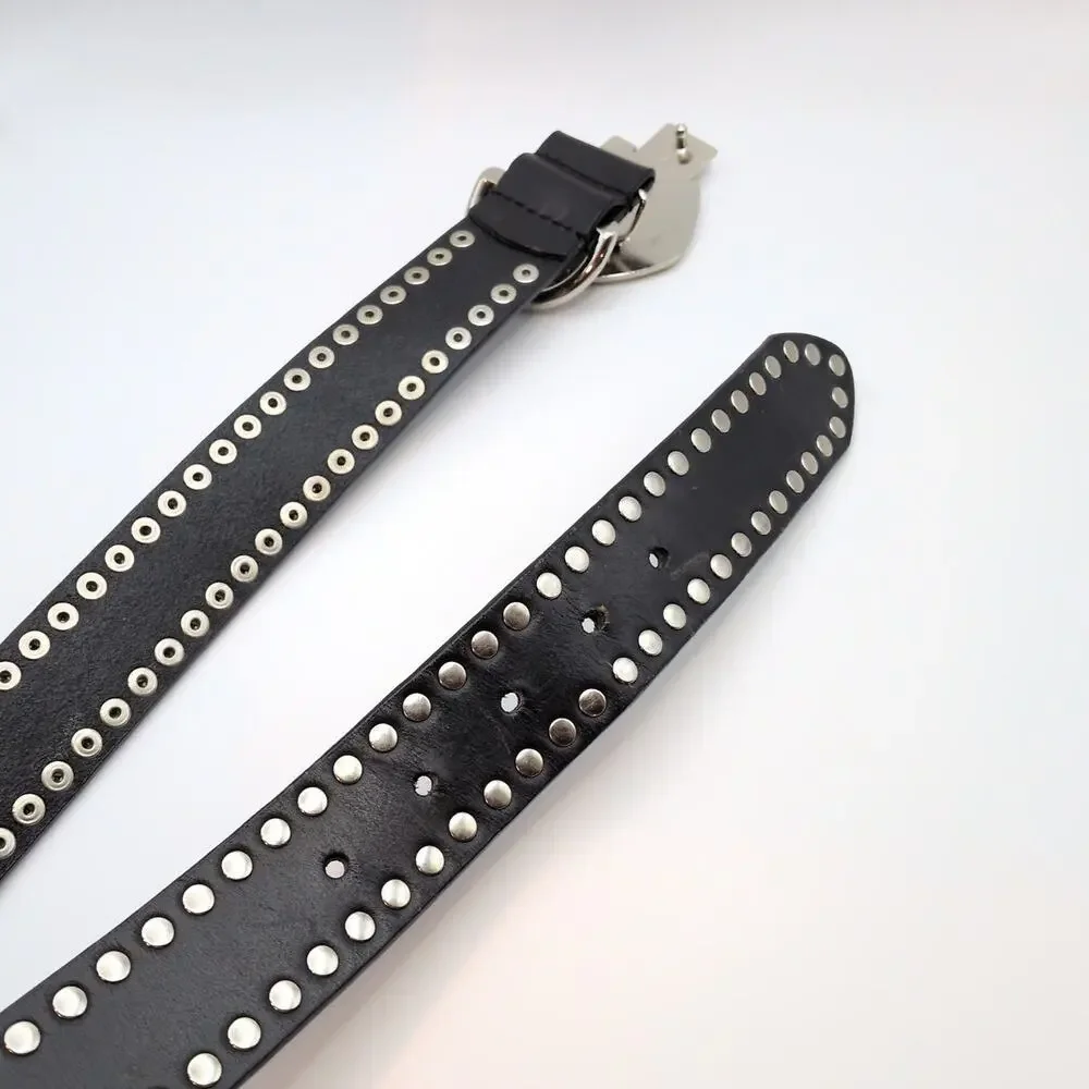 VTG Y2K Harley Davidson Moto Studded Black Leather Belt w/ Buckle 32in-36in
